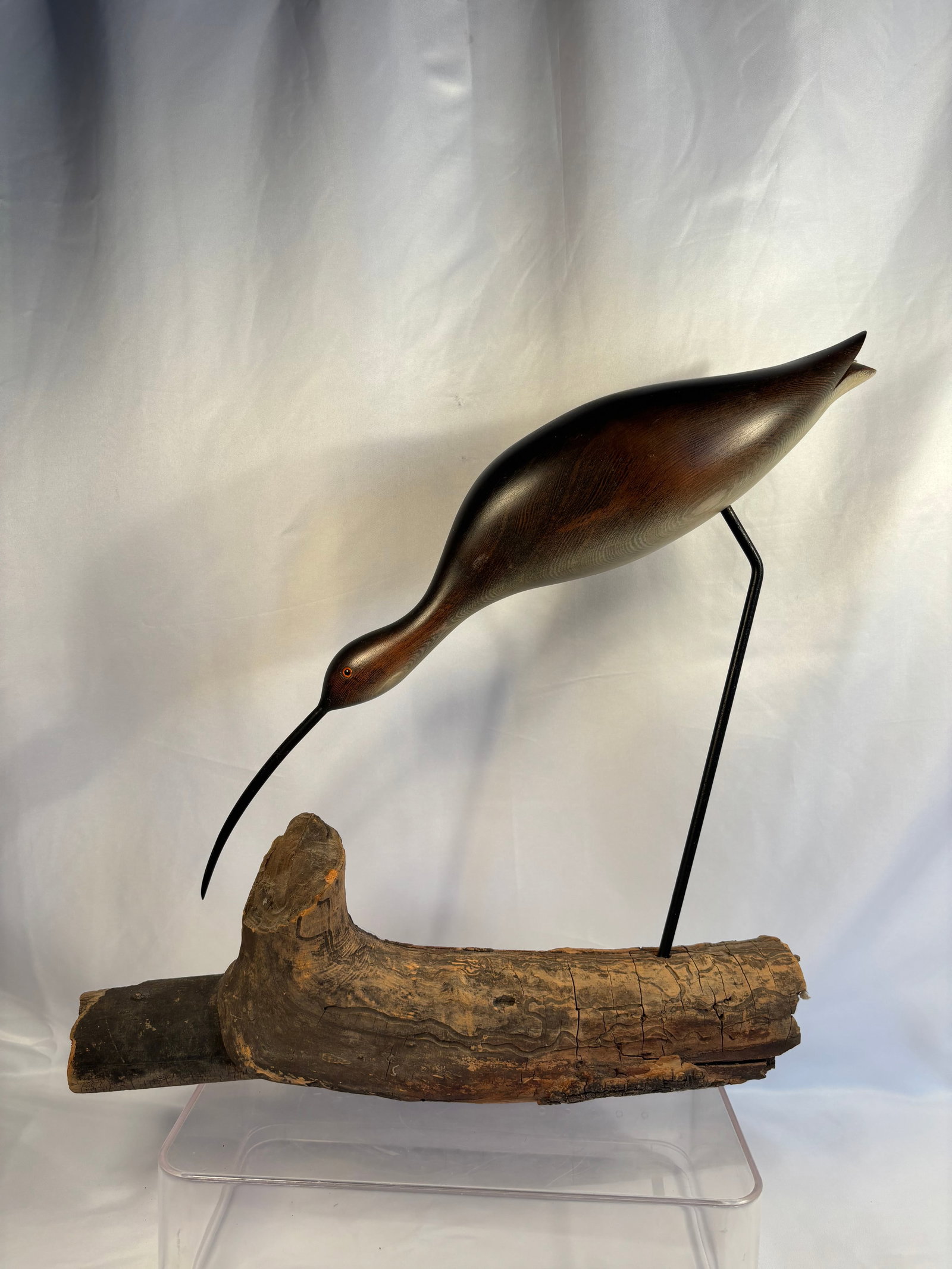 Ronald C. Ruzdrubecky Signed Carved Glossy Ibis Sculpture on Driftwood (1 of 9)