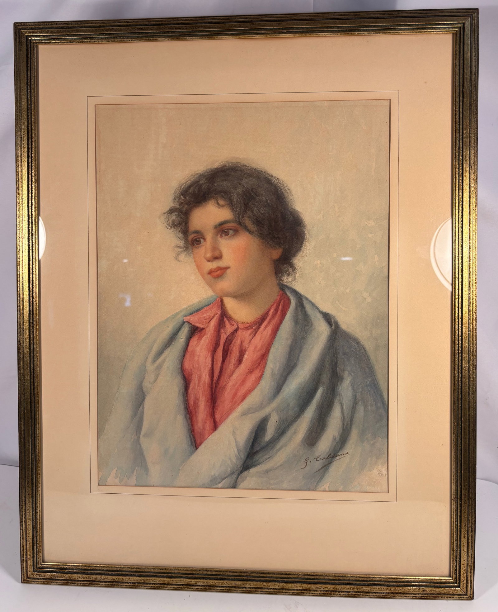 Giovanni Caldana (Italian, 1869–1949) — Portrait of a Young Girl, pastel on paper, signed and: A finely rendered pastel portrait of a young girl, sensitively modeled in warm tones and delicate highlights characteristic of Giovanni Caldana’s Venetian portraiture. The artist, born in Vicenza an