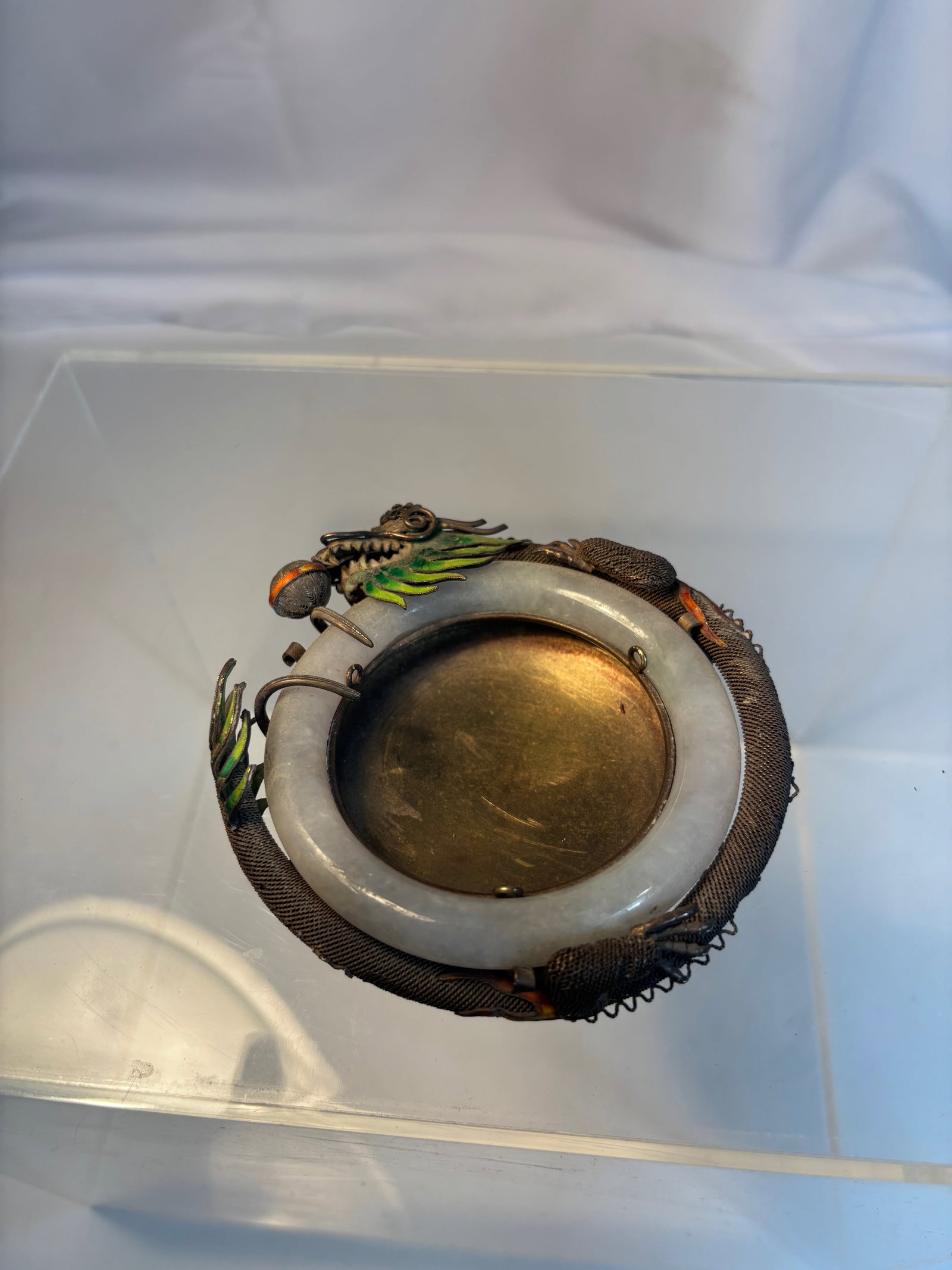 Chinese Silver, Enamel and Jadeite Dragon Mounted Circular Frame (1 of 14)