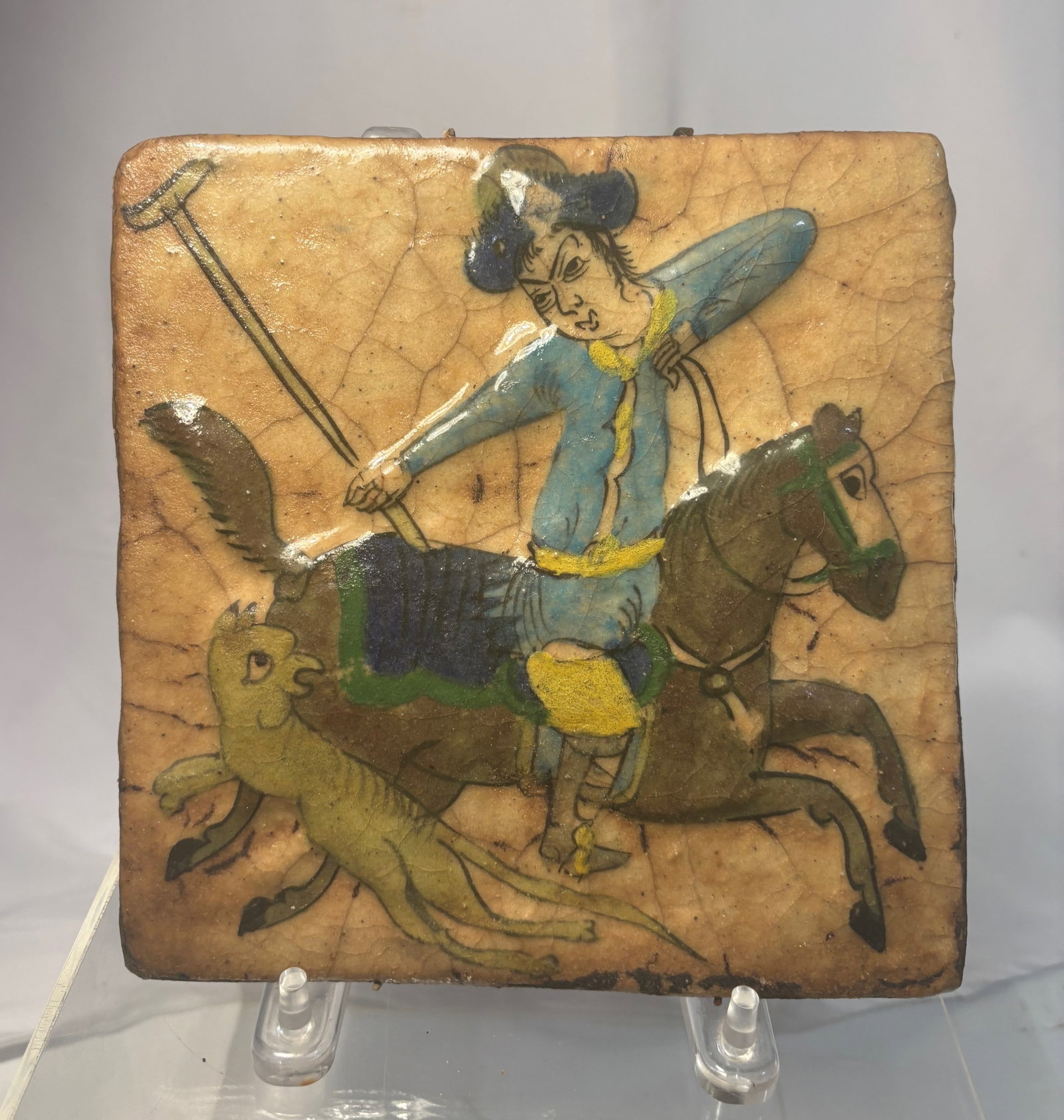 Persian Qajar Hand Painted Pottery Tile Plaque (1 of 11)