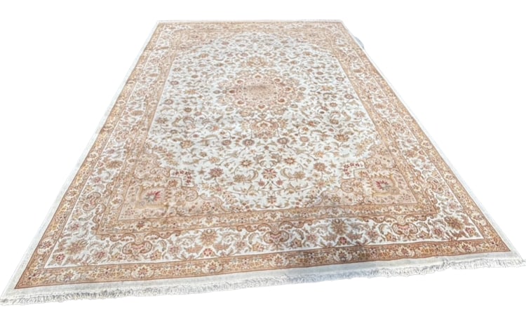 Large Hand Knotted Persian Tabriz Style Wool and Silk Carpet (1 of 12)