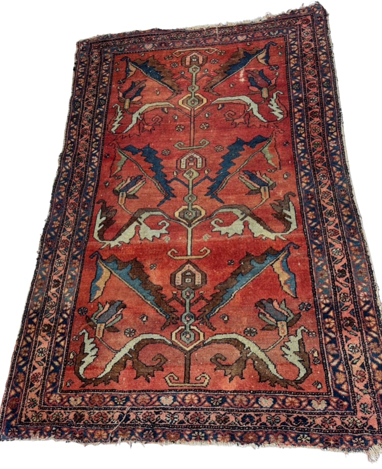 Caucasian Style Hand Knotted Wool Rug 58 x 49 in.: A Caucasian style hand knotted wool rug, featuring an allover geometric field within multiple stylized floral and geometric borders. Rendered in deep burgundy, navy, ivory, and soft earth tones with t