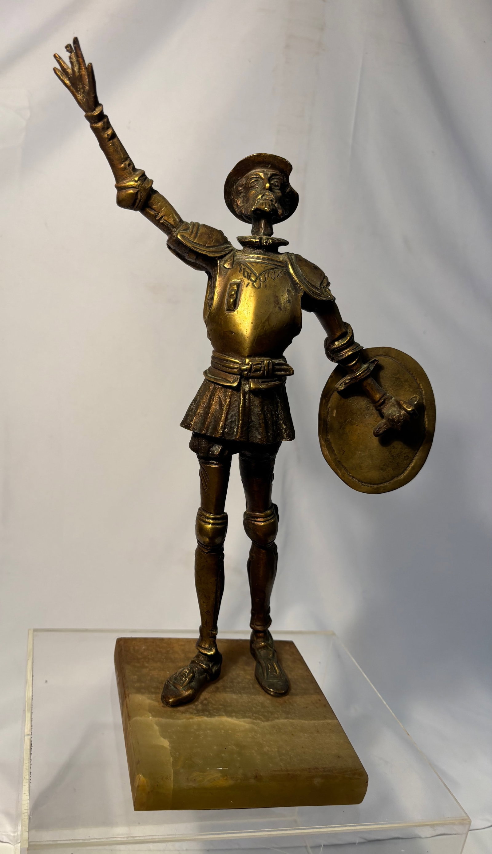 Vintage Gilt Bronze Don Quixote Figure w Shield & Lance on Marble Base (1 of 14)