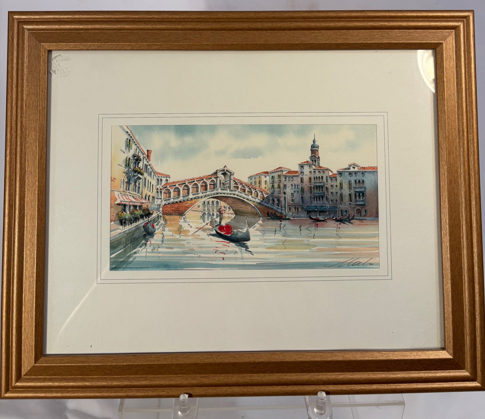 Vintage European Watercolor Painting Venice Canal Scene Gondola Signed (1 of 7)
