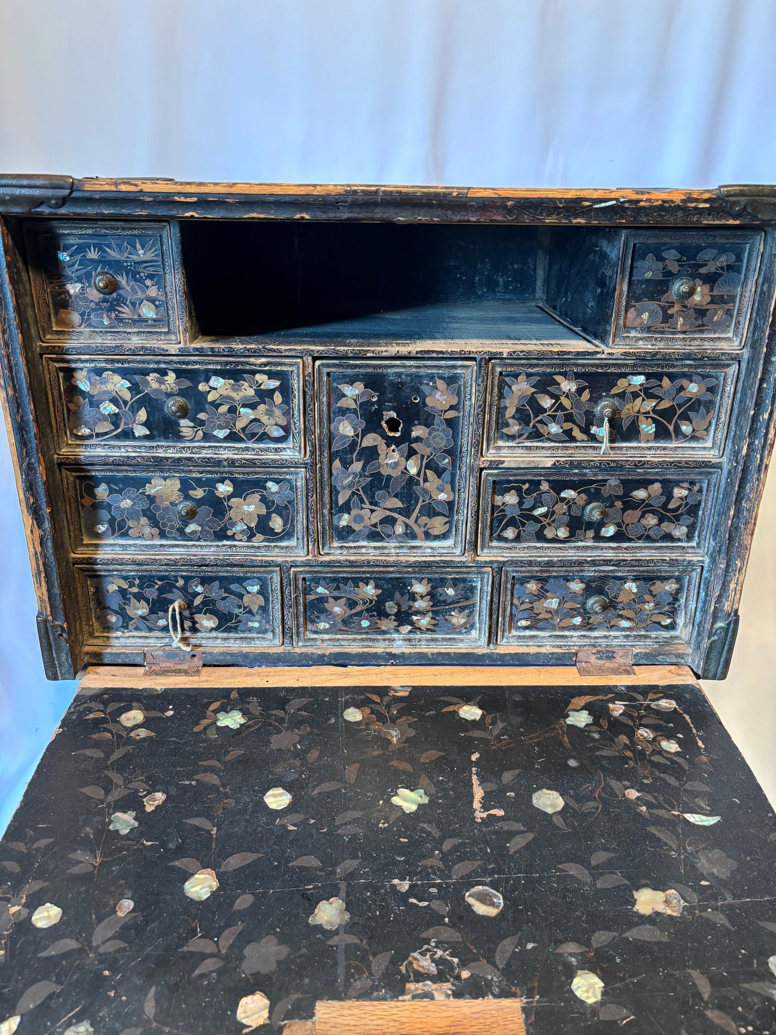 Japanese Namban Lacquer and Mother-of-Pearl Front-Fall Cabinet 25.5 x 17 x 13.5 in. (1 of 15)