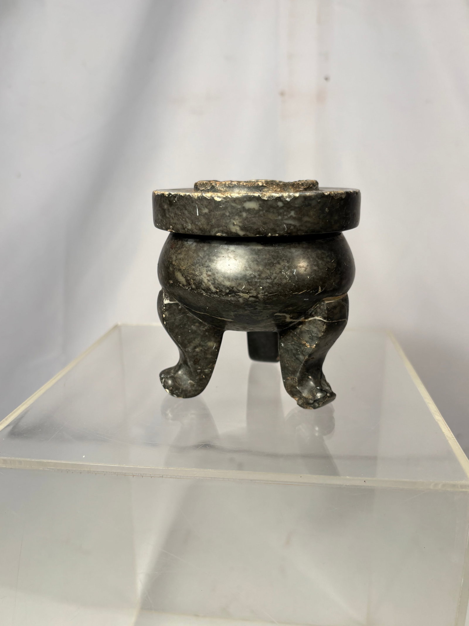 Antique Chinese Carved Dark Green Hardstone Tripod Censer (1 of 7)