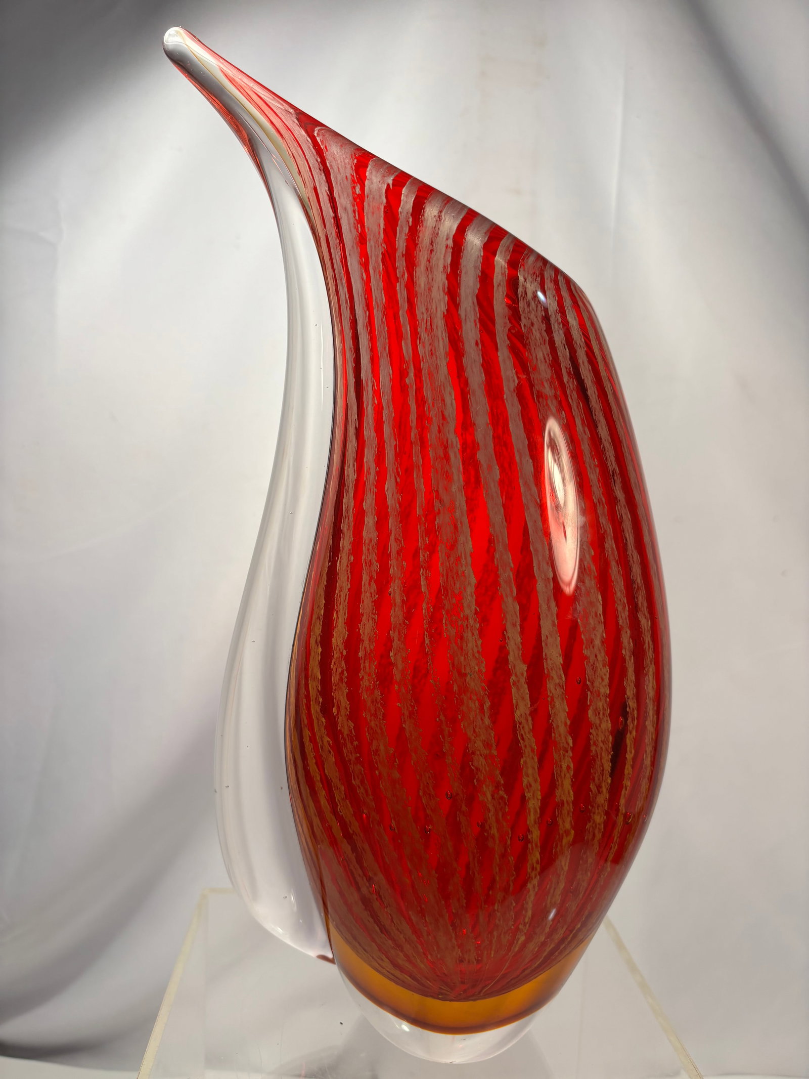 Murano-Style Hand Blown Art Glass Red & Gold Aventurine Freeform Vase (1 of 5)