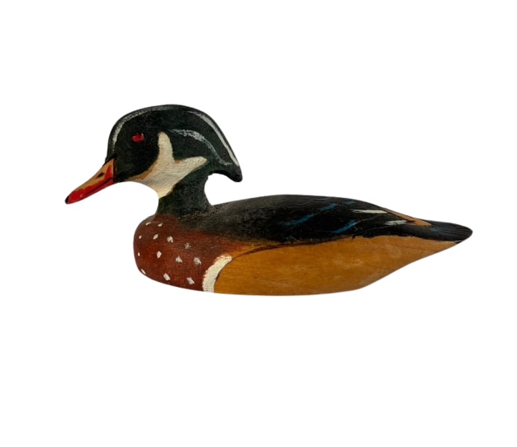 D & J Fuller Hand-Carved Miniature Wood Duck Drake Decoy, 1987 (1 of 6)