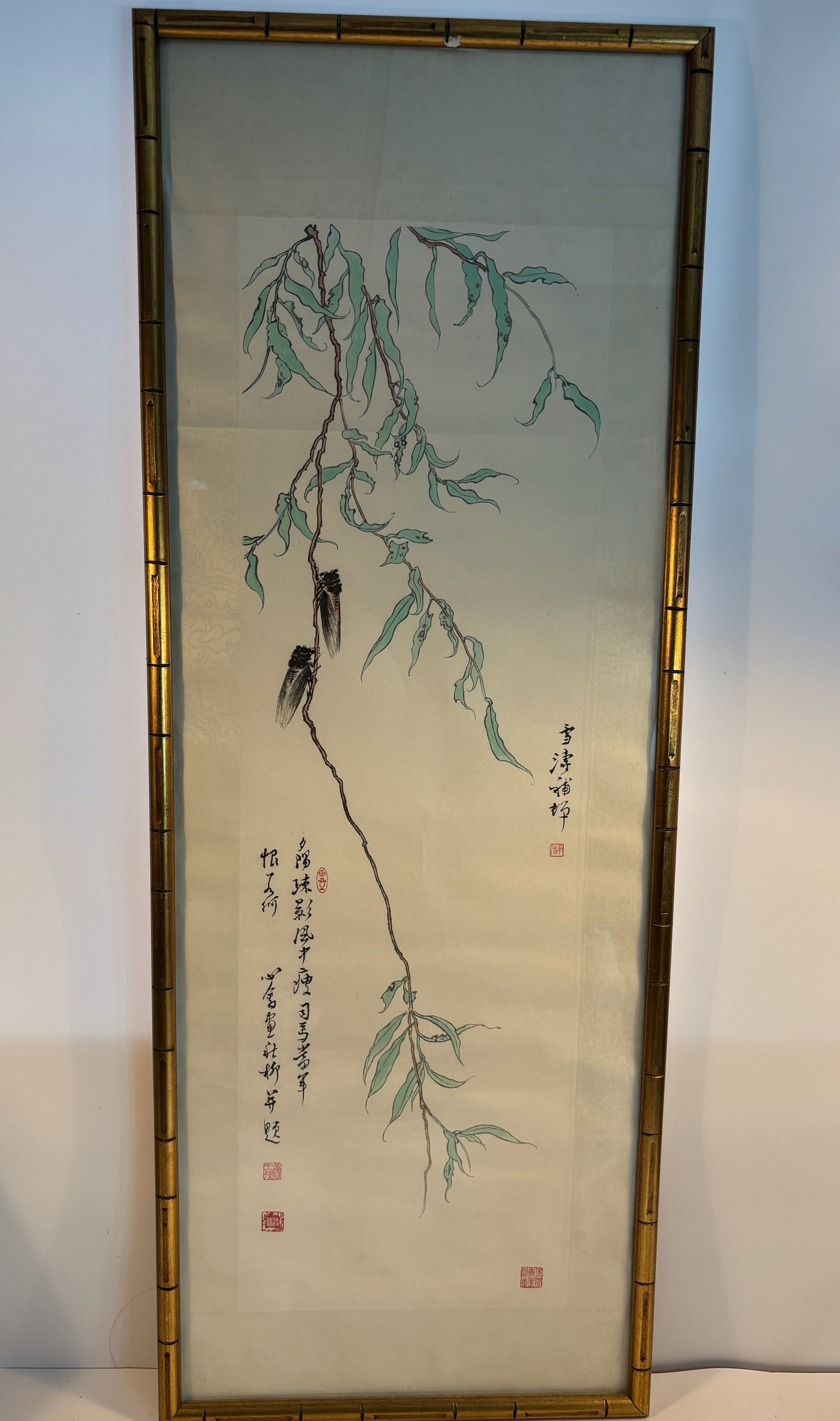 Pu Hsin-Yu/Pu Ru(1896-1963) , Wang Xue Tao (1903-1982) " Cicada on Autumn Willows ": Provenance: From Private collector in Midwest USDimensions?43 inches x 16 inches.