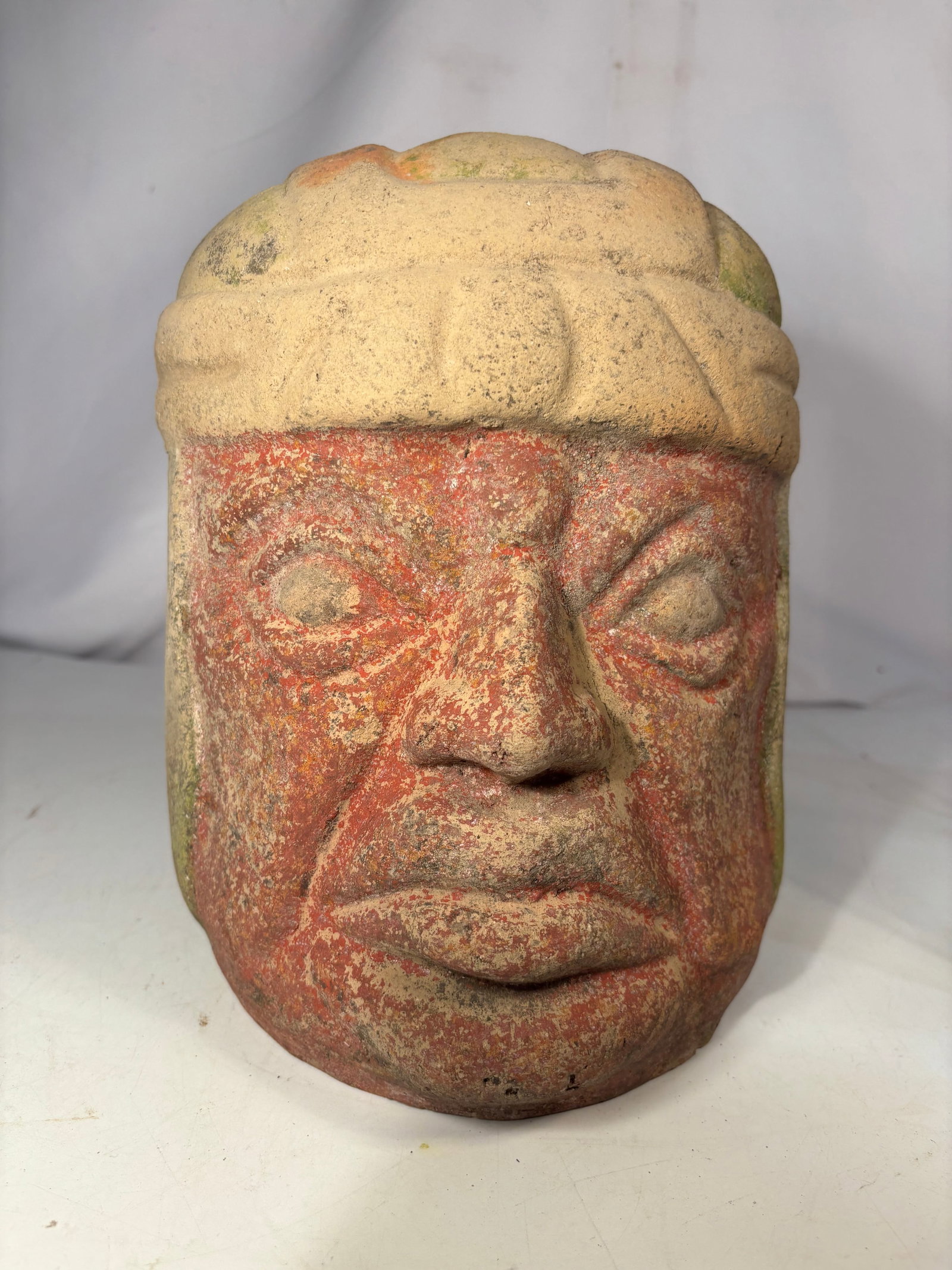 Pre-Columbian Style Polychrome Terracotta Olmec Head Sculpture (1 of 13)