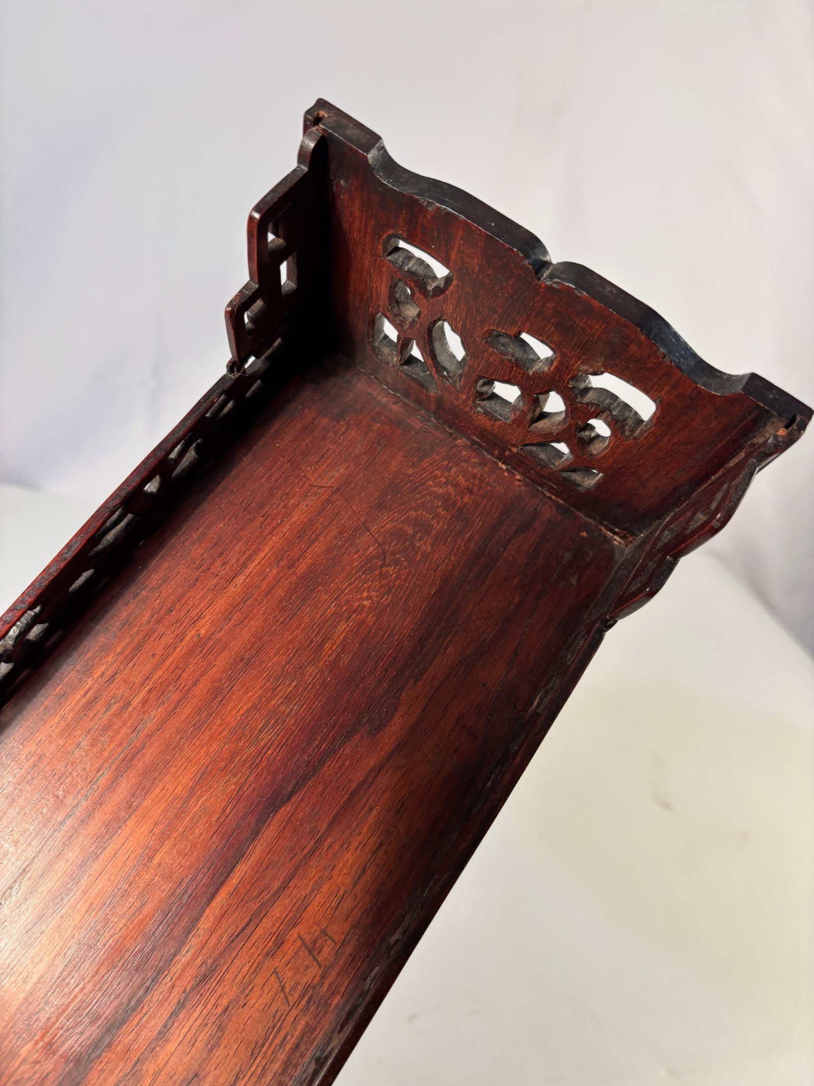 A Fine Chinese Huanghuali Rectangular Display Table with Openwork Apron - 6