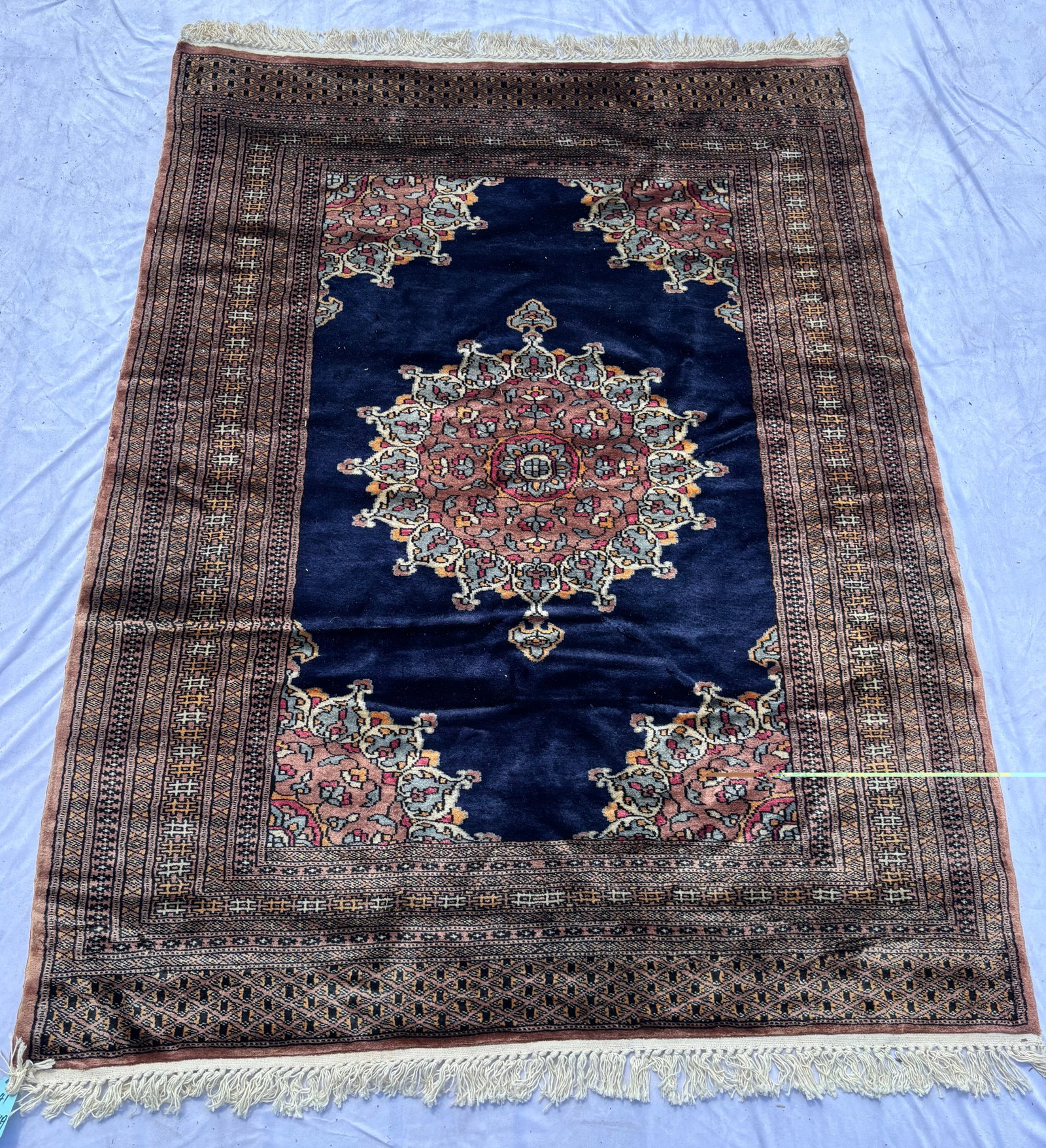 Fine Pakistani Bokhara Style Rug, Silk Blend, Navy Field, 71 x 49 (1 of 9)