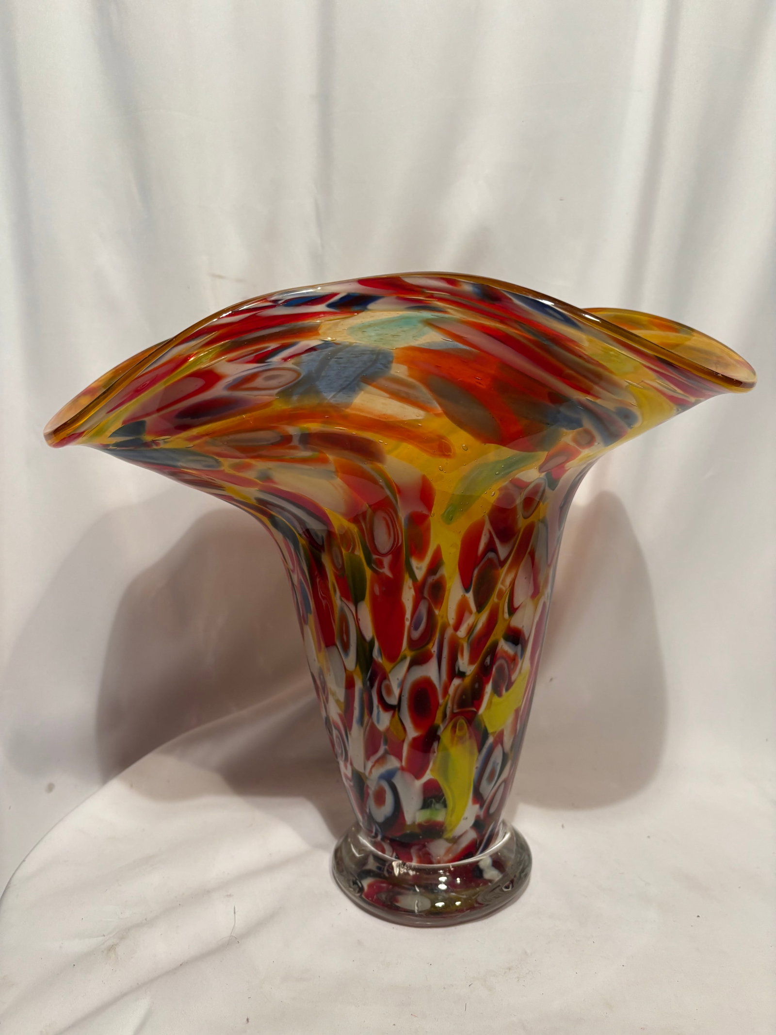 Large Murano Style Millefiori Art Glass Trumpet Vase (1 of 8)