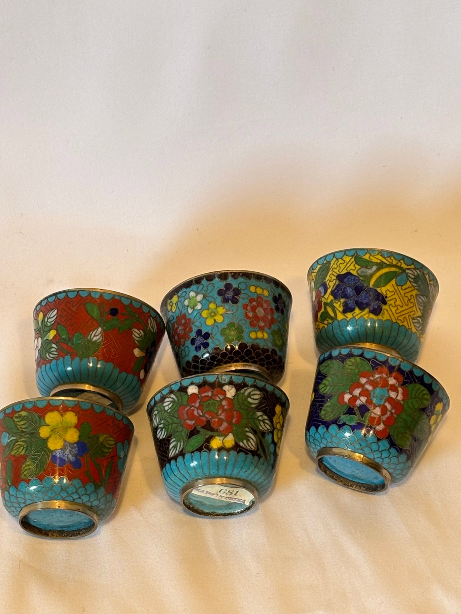 Set of Six Chinese Cloisonné Enamel Cups (1 of 15)