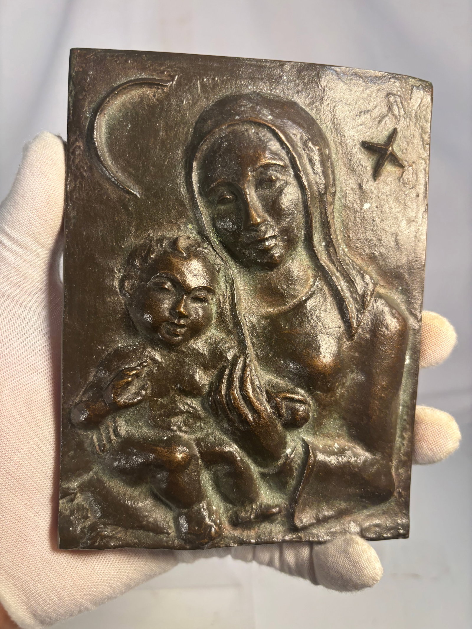 Vintage Bronze Madonna and Child Religious Relief Wall Plaque (1 of 7)