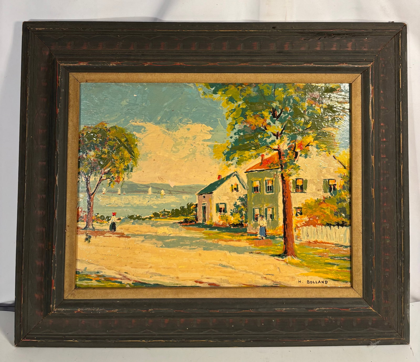 H. Bolland (Continental School), Colorful Village Street Scene, Signe (1 of 6)