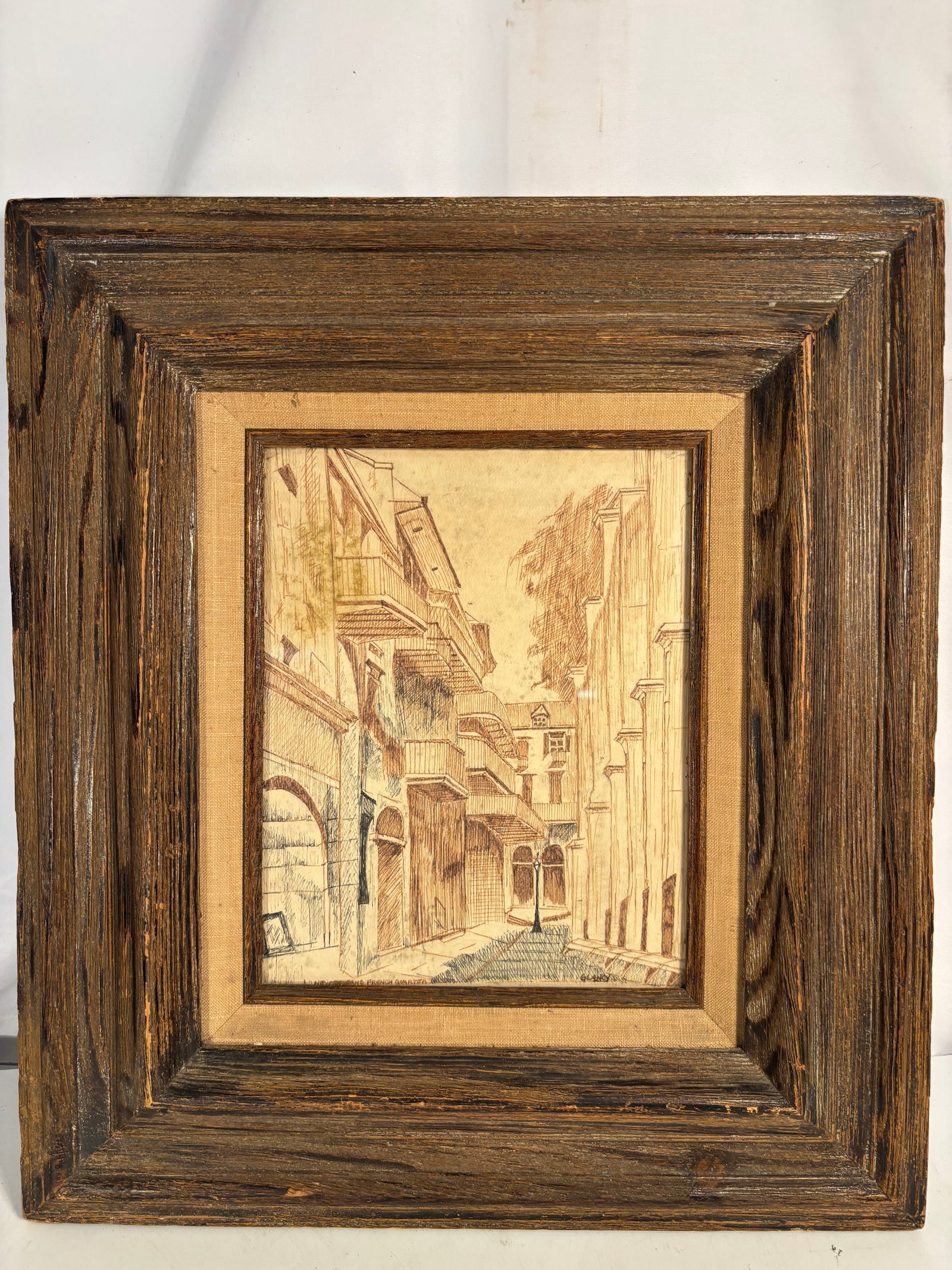 Vintage French Quarter Pen & Ink Architectural Sketch Signed Glancy (1 of 6)