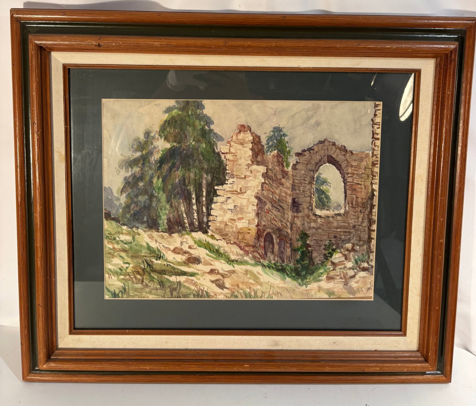 Mid-Century Watercolor Painting of European Stone Ruins, Signed and Dated September 8, 1959 (1 of 7)