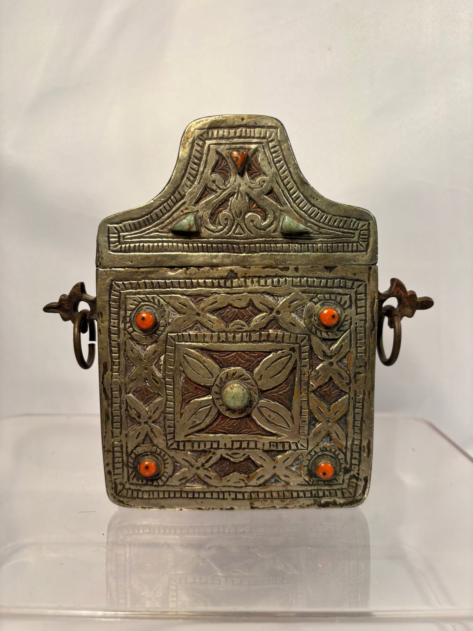An Antique Moroccan Engraved Brass and Mixed-Metal Talismanic Amulet Box (Hirz), Late 19th - Early (1 of 6)