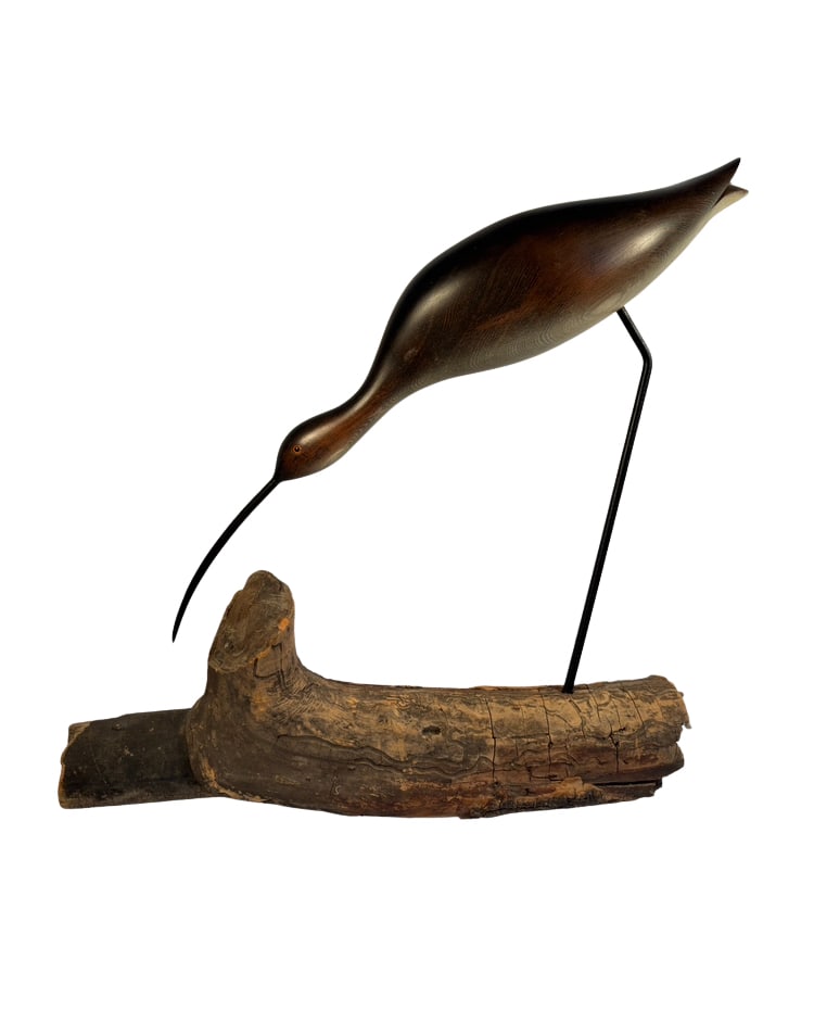 Ronald C. Ruzdrubecky Signed Carved Glossy Ibis Sculpture on Driftwood (1 of 10)