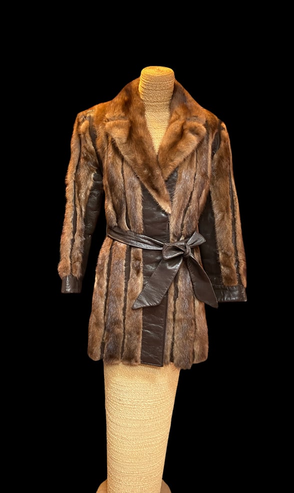 Shillito’s Fur Salon Leather & Mink Fur Belted Coat (1 of 7)