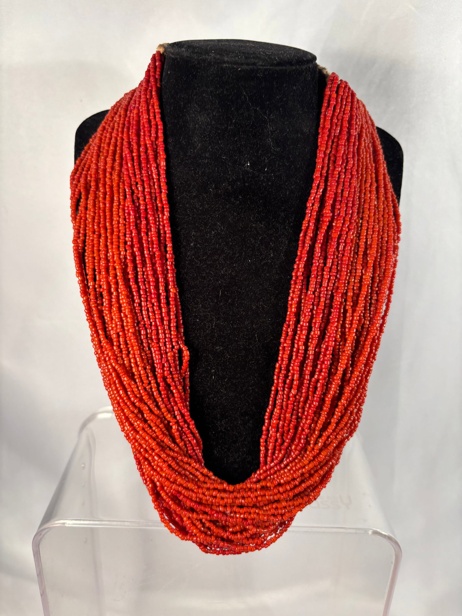 Vintage Naga 39-Strand Coral Bead Necklace with 1936 Indian Coin Clasp (1 of 6)