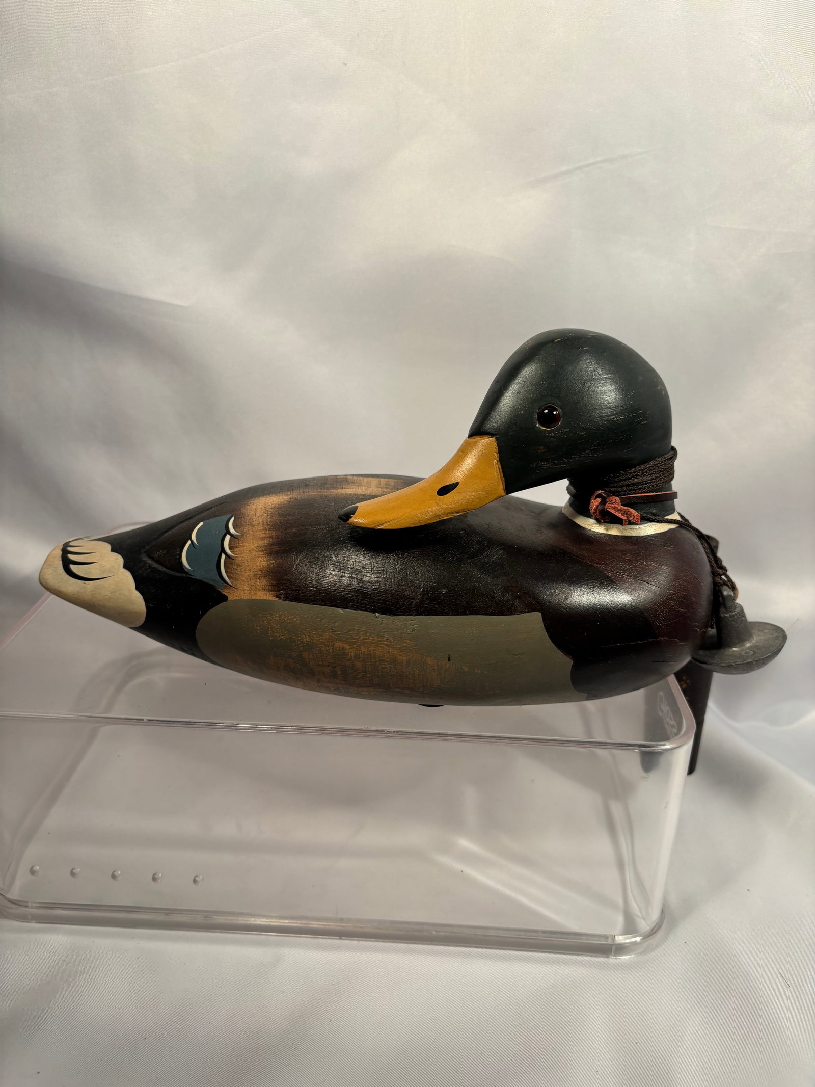 Vintage Painted Wooden Mallard Drake Decoy with Attached Weight (1 of 8)