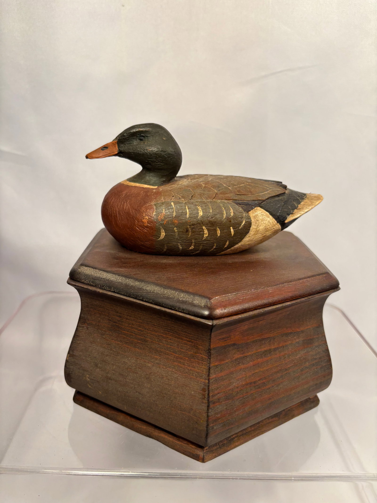 Hand-Carved and Painted Wooden Mallard Duck Decorative Trinket Box (1 of 7)