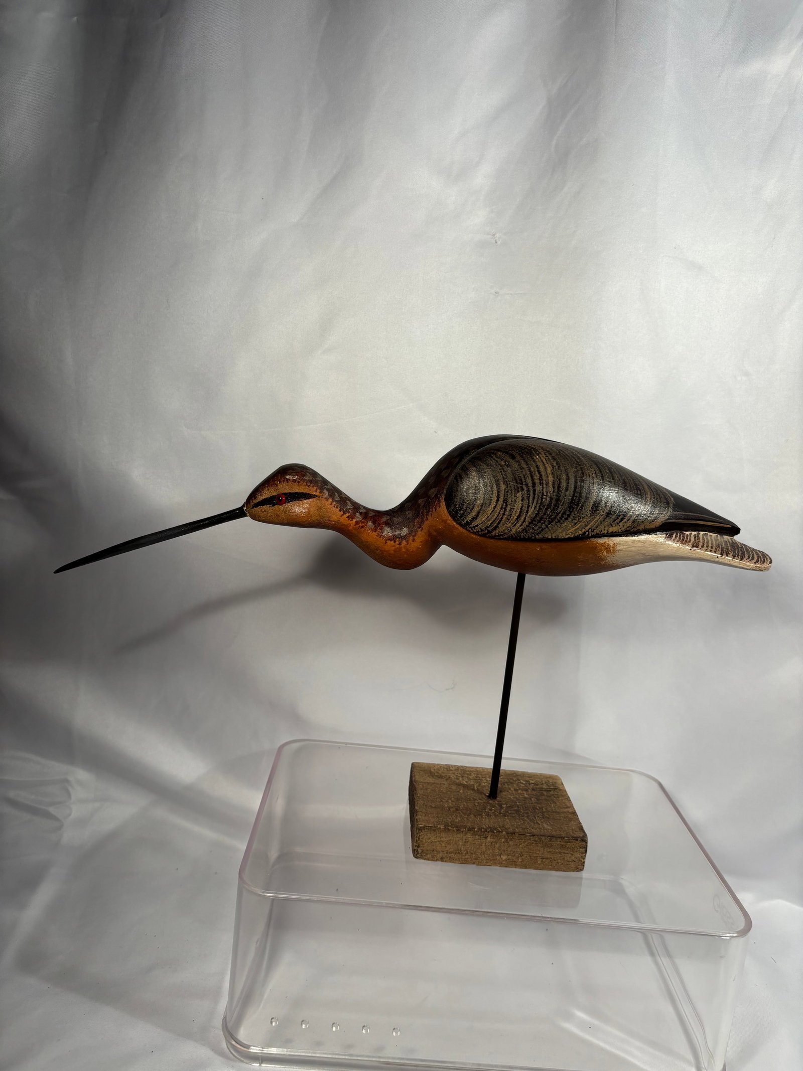 Signed Hand-Carved and Painted Long-Billed Shorebird Decoy, 1988 (1 of 9)