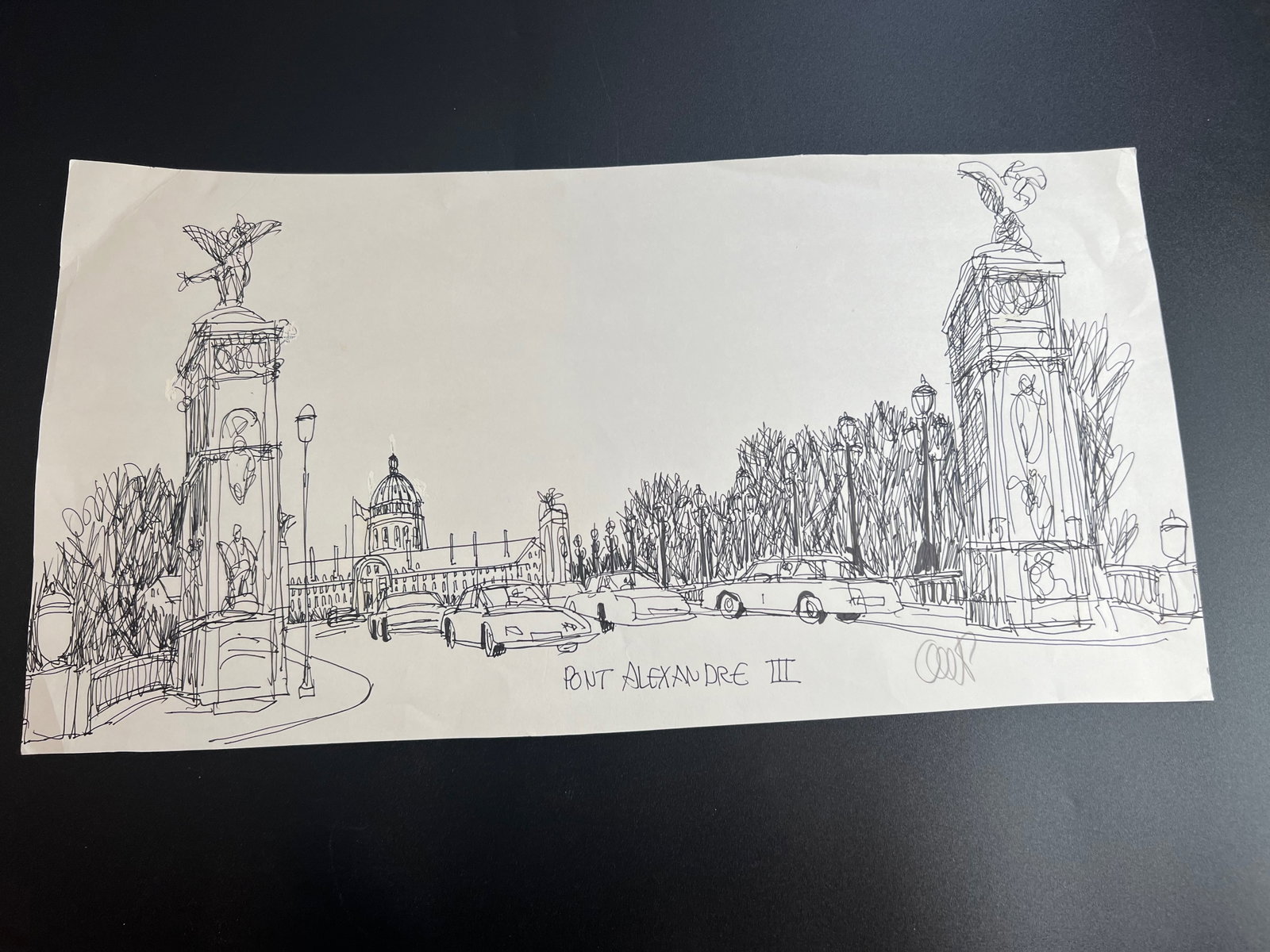 Pen-and-ink architectural Sketch “Pont Alexandre III,?? a famous bridge in Paris, France. " (1 of 6)