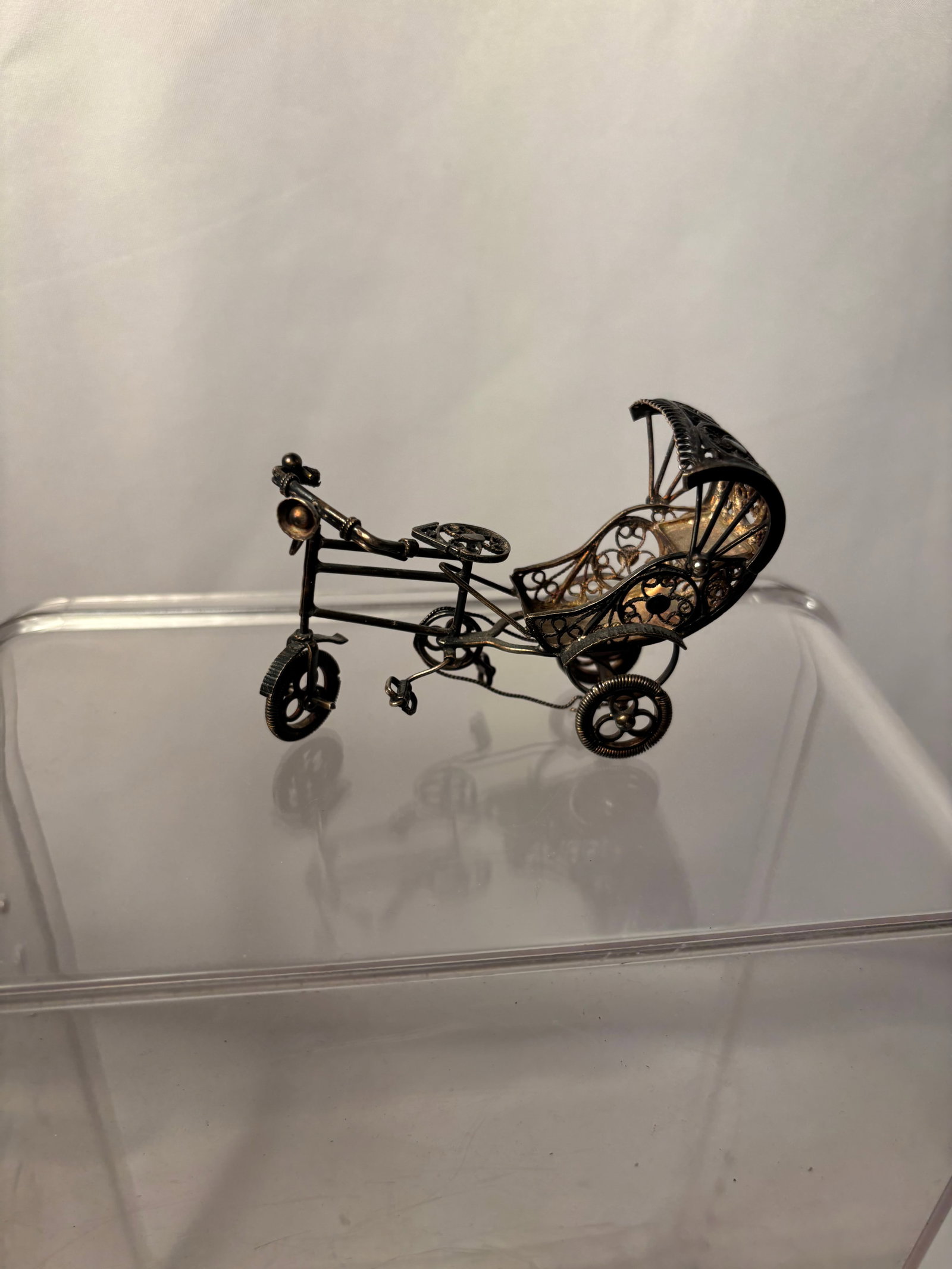 Vintage Silver-Tone Filigree Rickshaw Miniature (1 of 7)