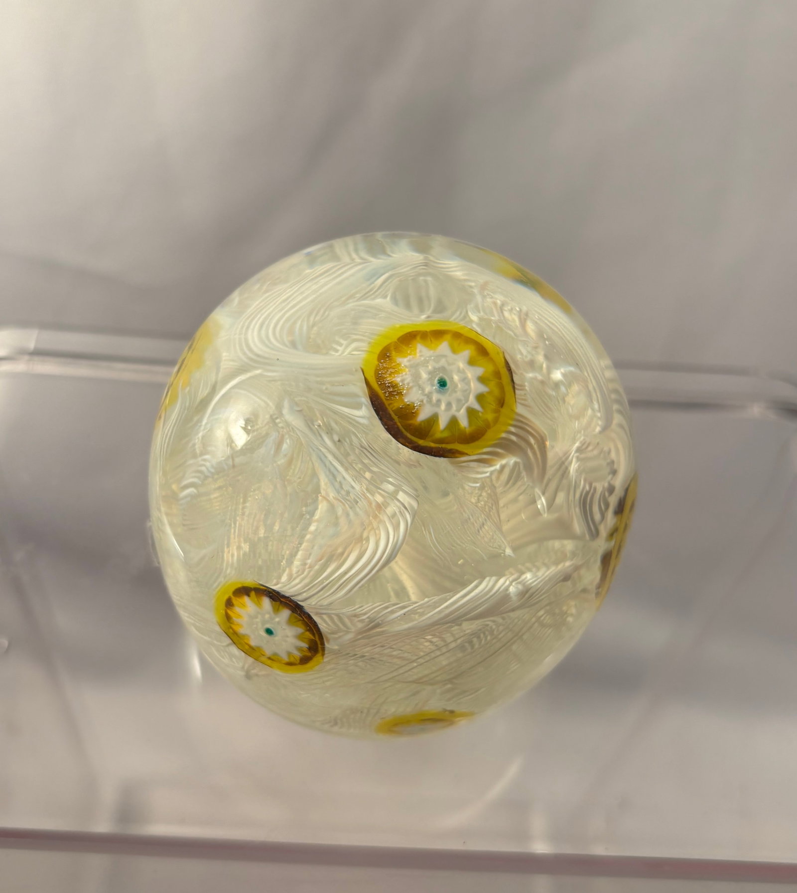 A Murano-Style Latticino and Millefiori Glass Paperweight (1 of 11)