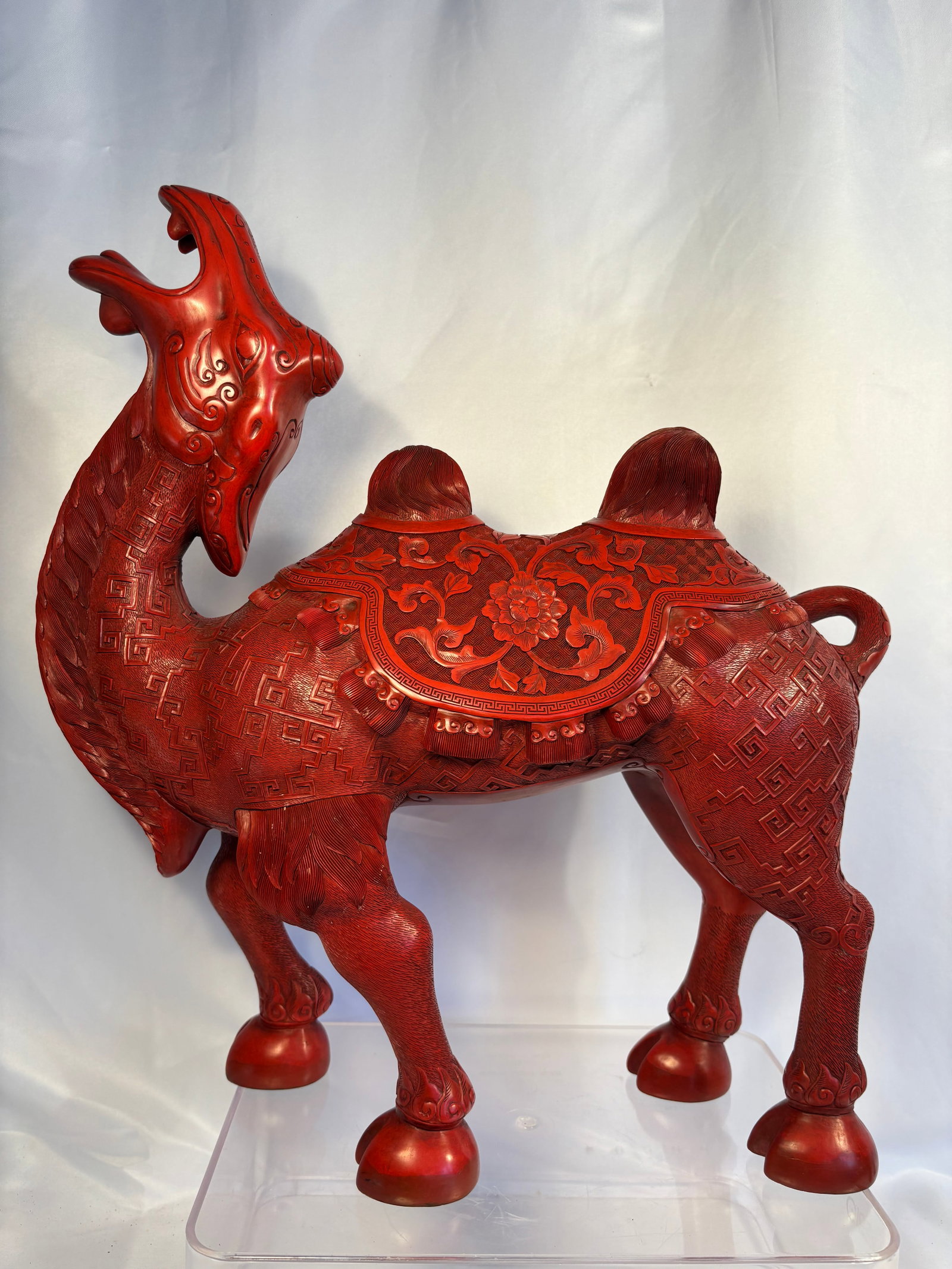 Chinese Cinnabar-Style Carved Red Lacquer Bactrian Camel-Form Statue (1 of 15)