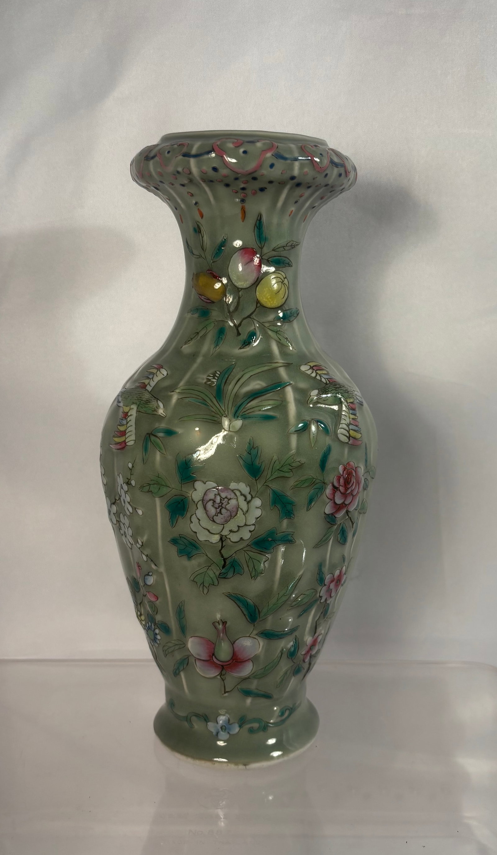 A Chinese Famille Rose Celadon-Ground Phoenix Vase, Wanli Mark, Qing dynasty (1644-1912) (1 of 15)