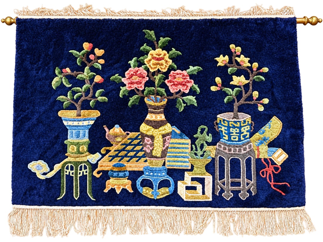 A Chinese Embroidered Silk “Hundred Antiques?? Wall Hanging, early-mid 20th century (1 of 9)