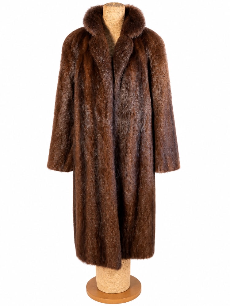Vintage Brown Beaver Fur Full-Length Coat with Shawl Collar (1 of 7)