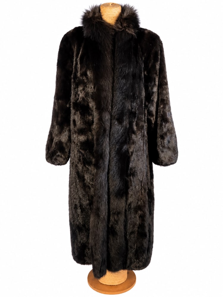 Vintage Dark Mink Full-Length Fur Coat with Fox Fur Collar (1 of 8)