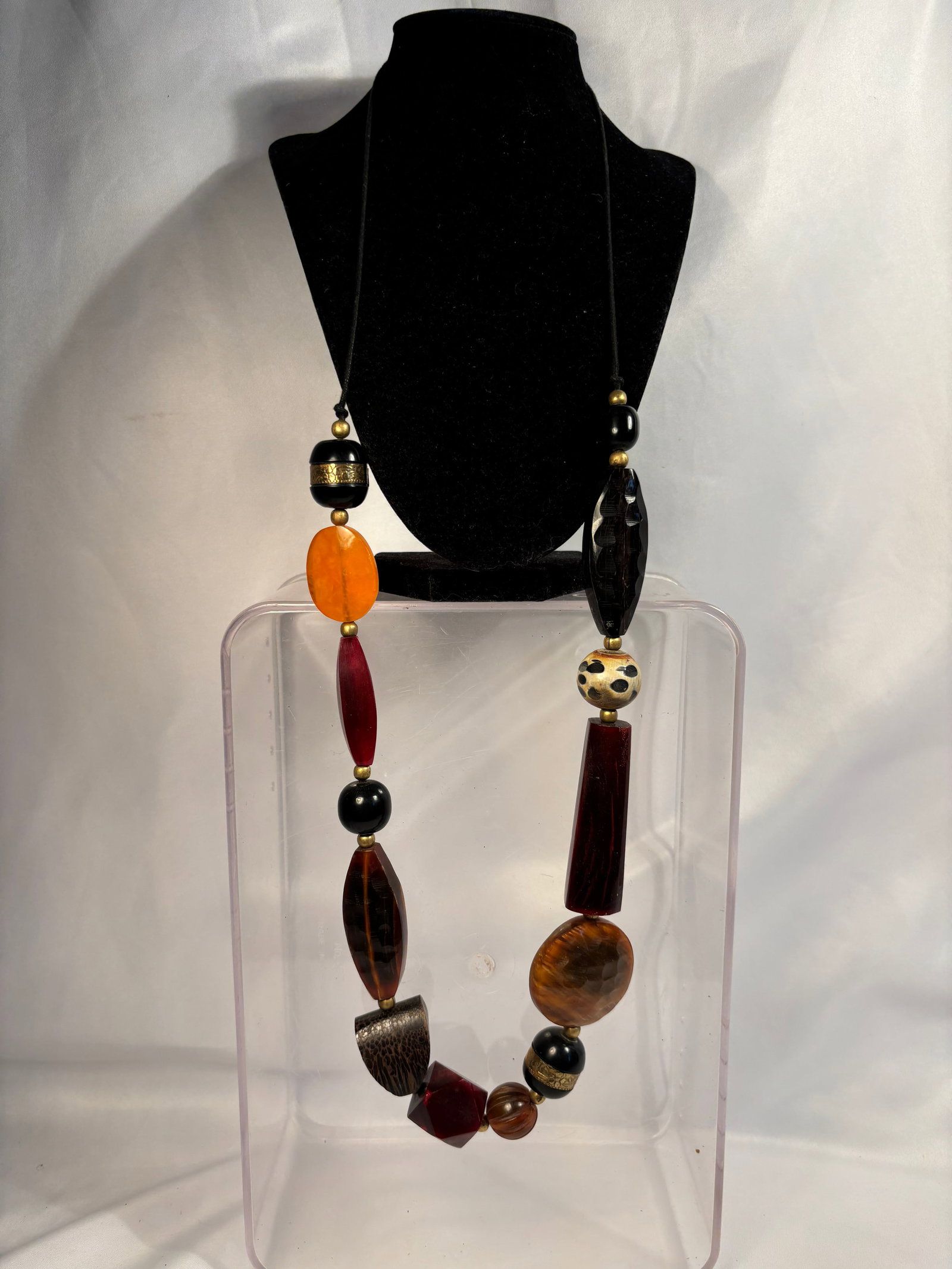Large Mixed-Material Statement Necklace with Horn Bead