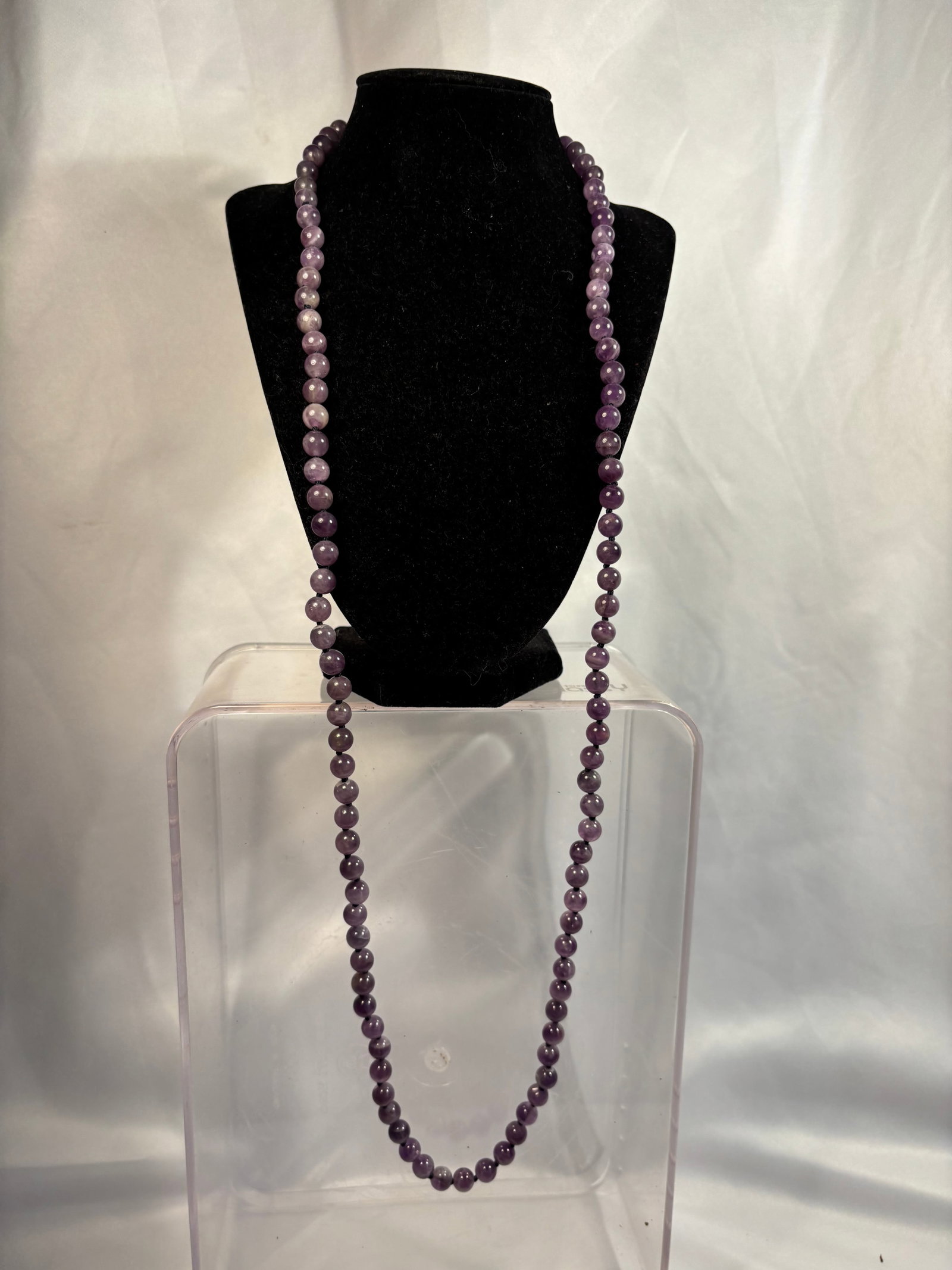 Long Amethyst Round Bead Necklace