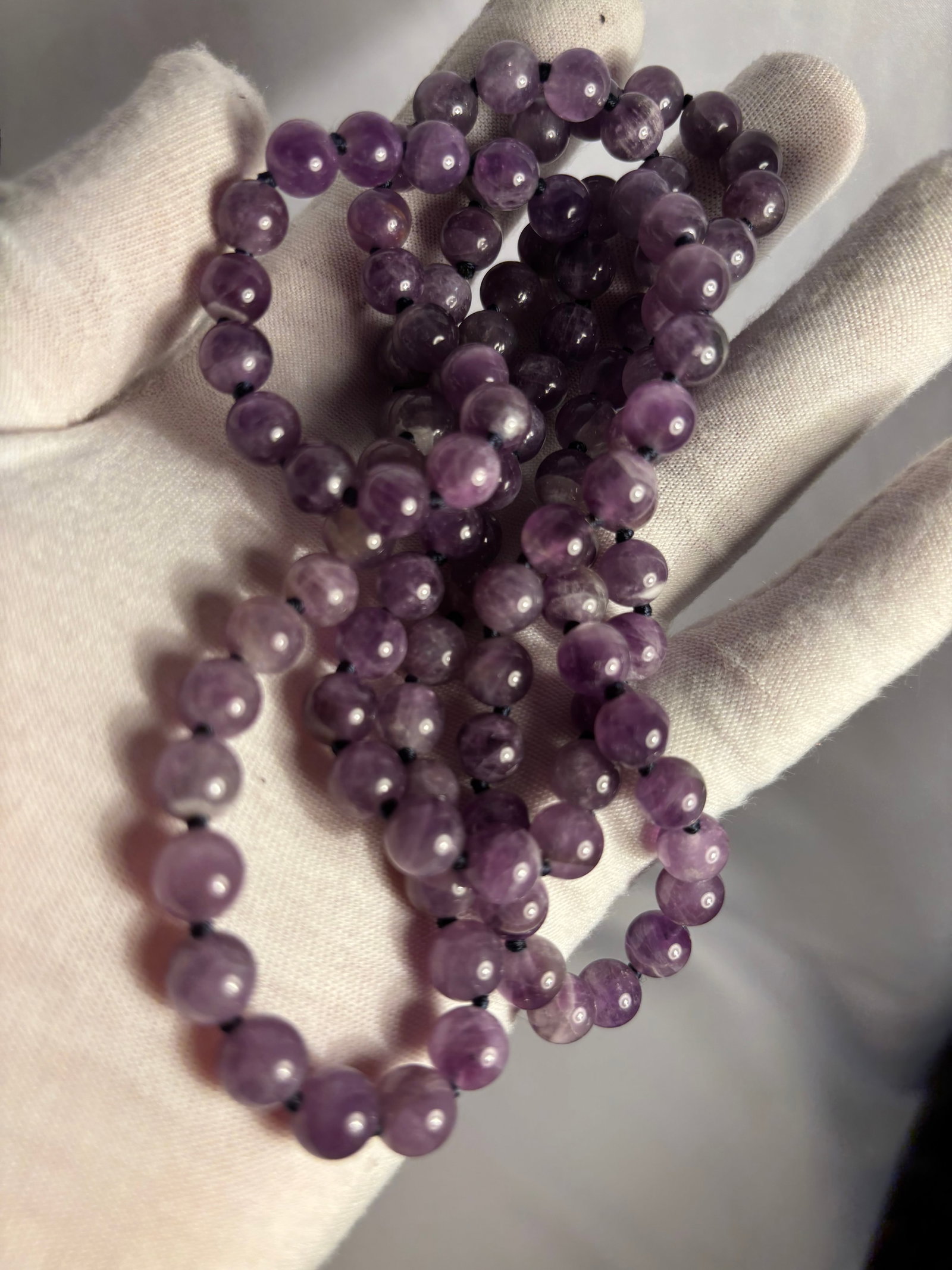 Long Amethyst Round Bead Necklace - 5