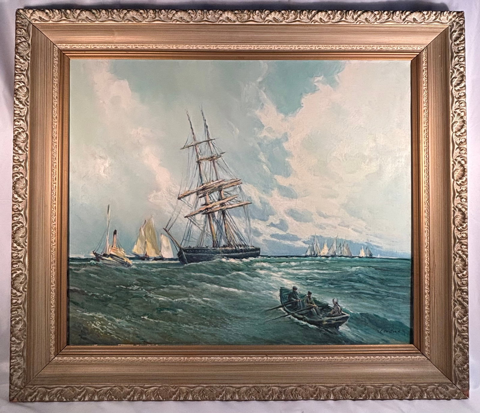 Glenn F. Bastian (American, 1890–1966), Maritime Seascape with Sailing Ship, 1965, Oil on Canvas (1 of 9)