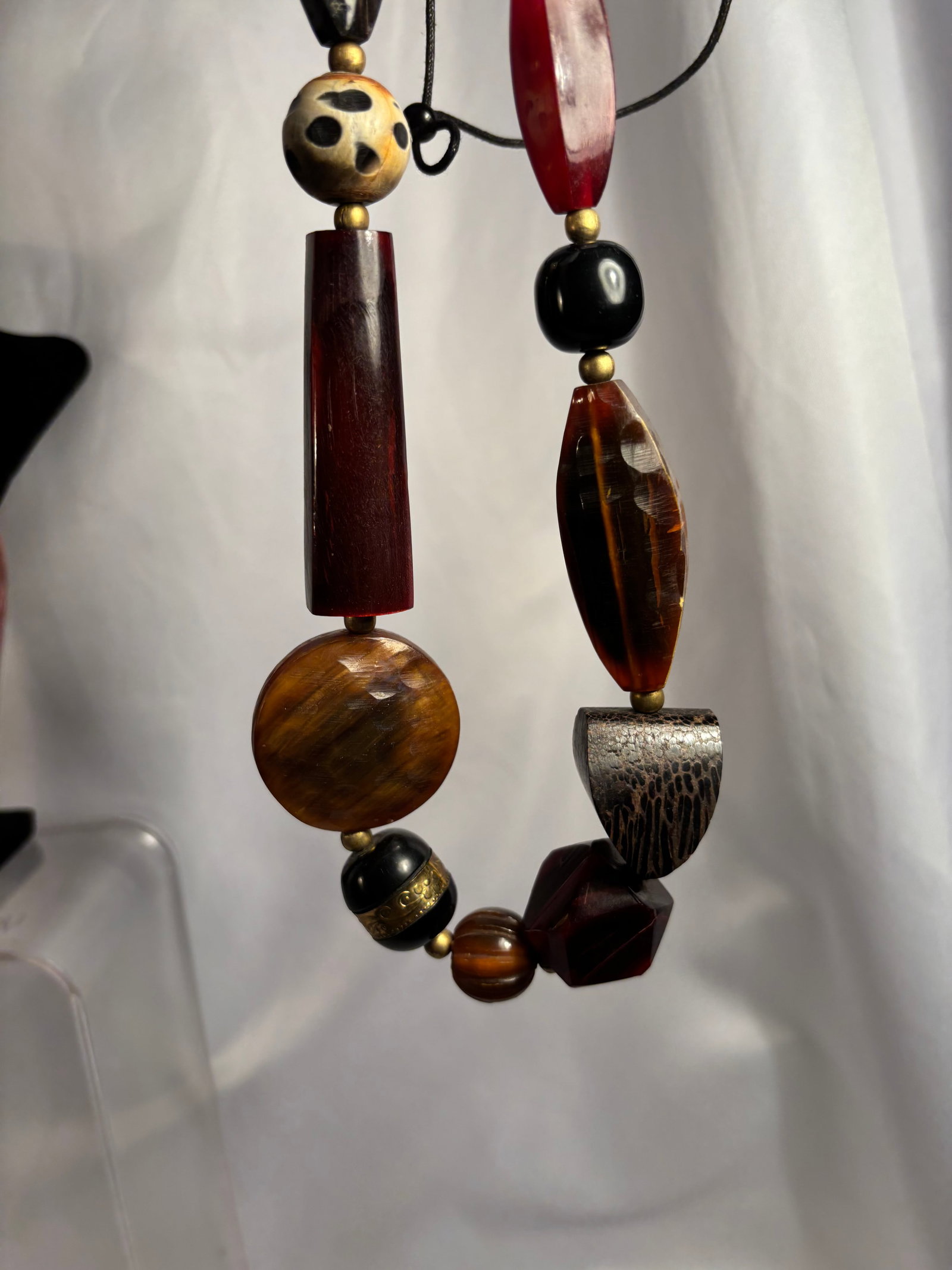 Large Mixed-Material Statement Necklace with Horn Bead - 10