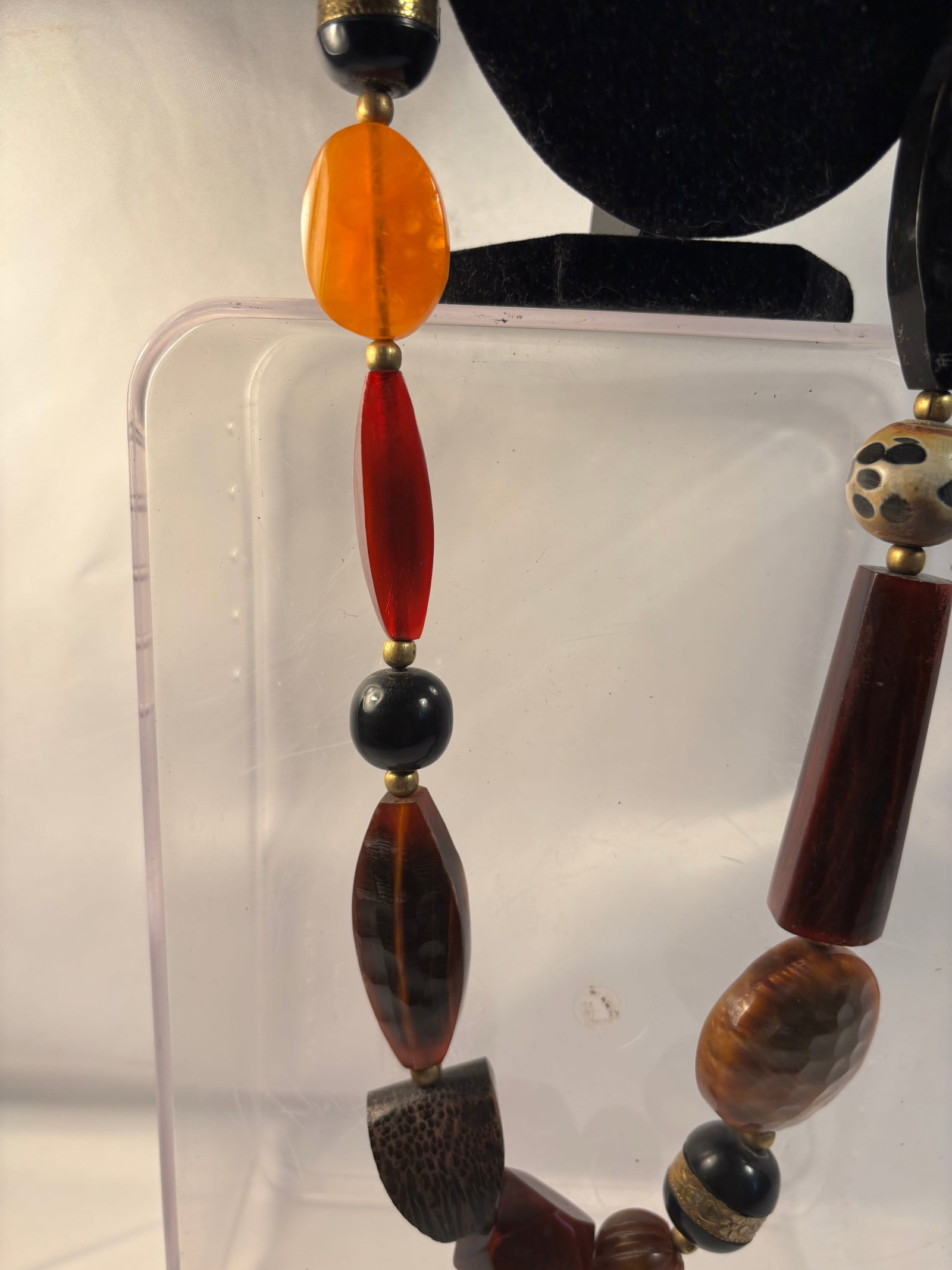 Large Mixed-Material Statement Necklace with Horn Bead - 3