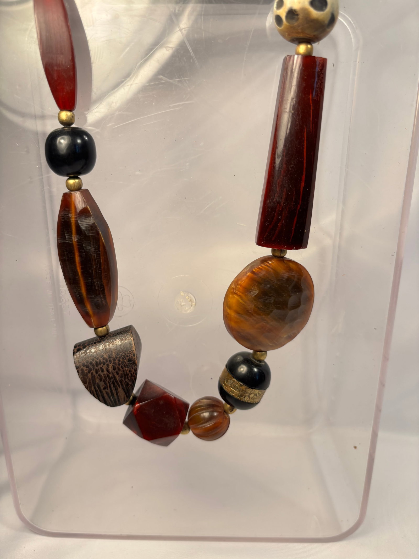 Large Mixed-Material Statement Necklace with Horn Bead - 4