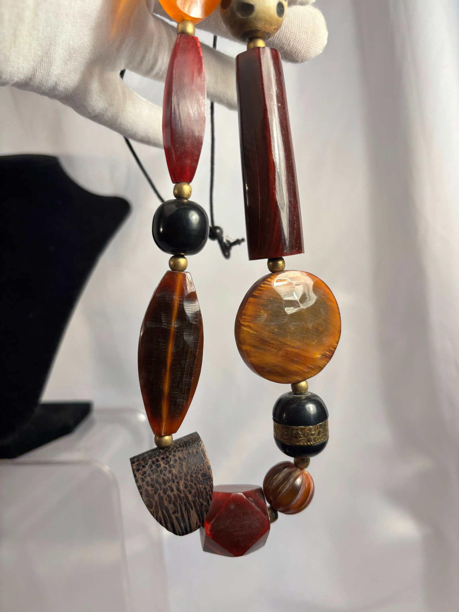 Large Mixed-Material Statement Necklace with Horn Bead - 7
