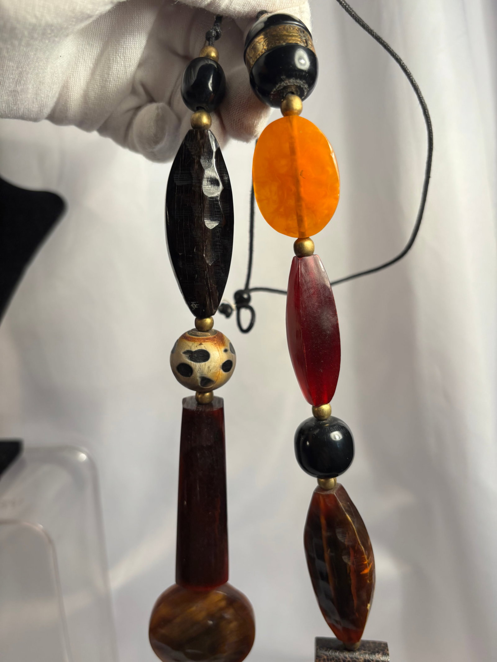 Large Mixed-Material Statement Necklace with Horn Bead - 8
