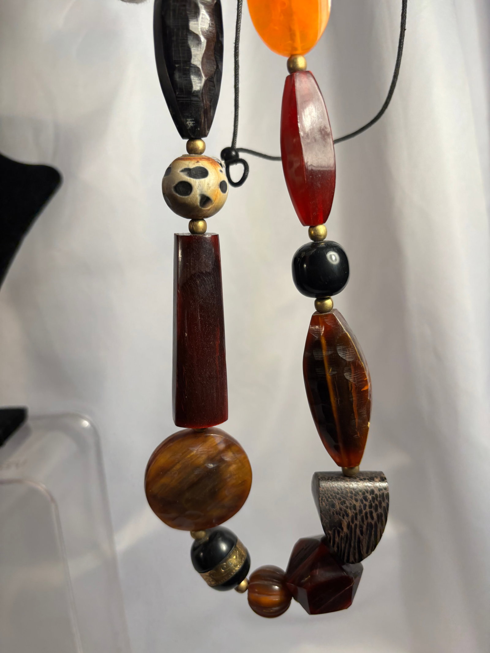 Large Mixed-Material Statement Necklace with Horn Bead - 9