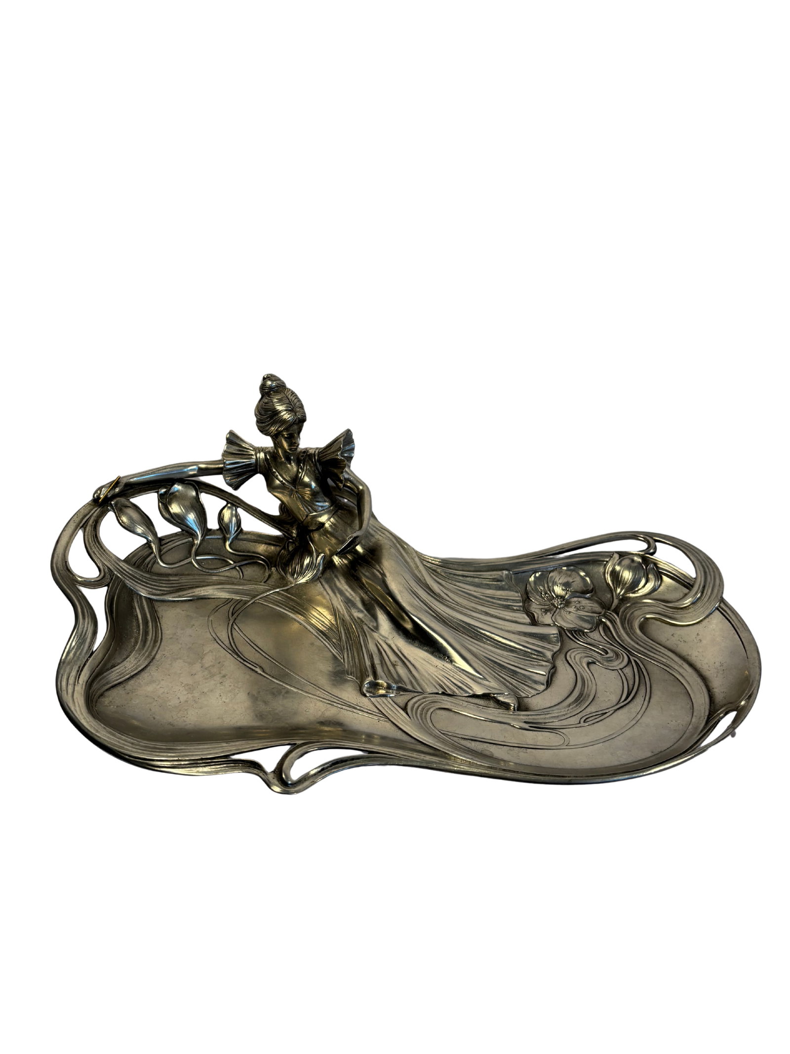 Achille Gamba (Italy 1881–1944) Art Nouveau Pewter Maiden Tray, Model 1129, GSW Europe, 95% Etain (1 of 9)