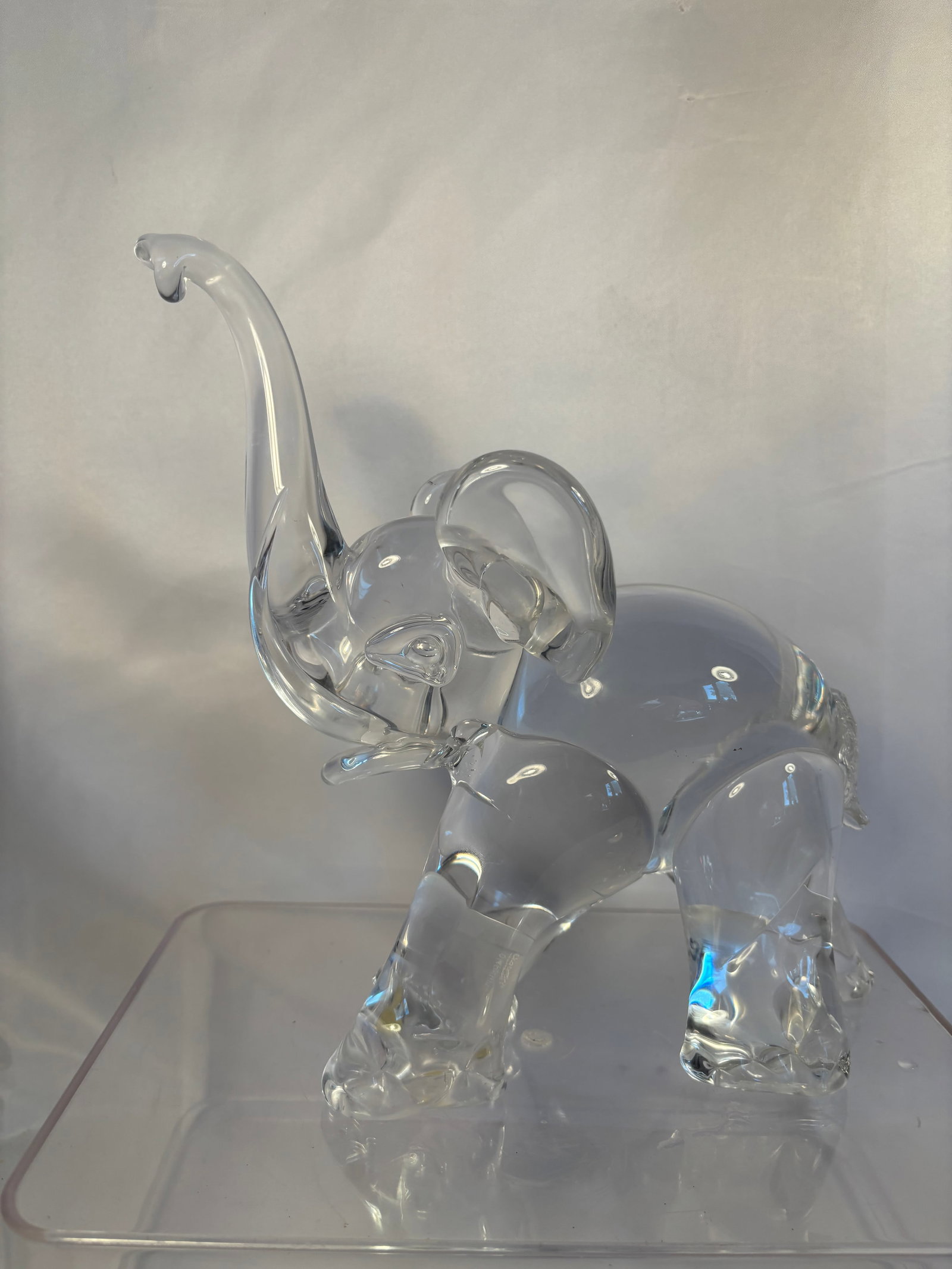Large Murano Italian Clear Art Glass Elephant Sculpture with Raised Trunk (1 of 8)