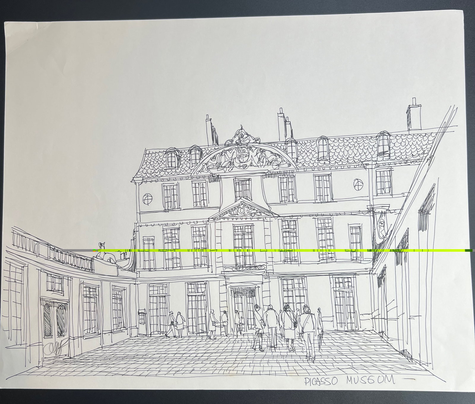 Pen-and-ink architectural Sketch " PICASSO Museum in Paris." signed by William Orlandorf: William Orlandorf (American, 1924-1996), was a lifelong Chicago resident and world recognized artist sketched and painted Chicago and the cities of Europe for over 30 years. Bill's style is neo-impres